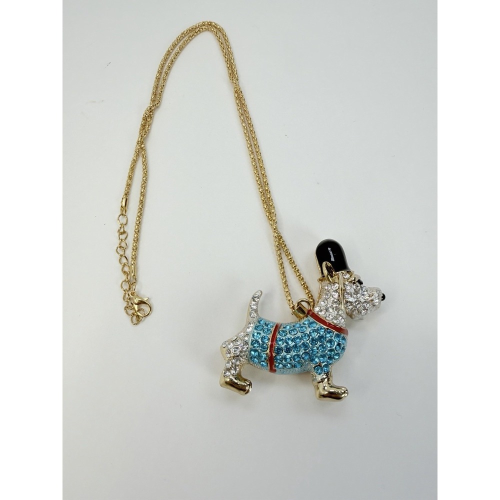 Blue Rhinestone British Guard Scotty Scottish Terrier Dog Pendant Necklace
